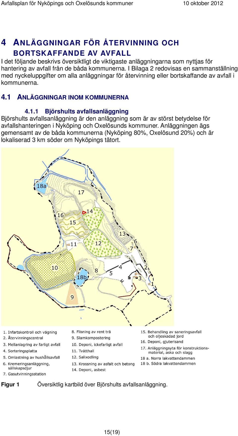 1 ANLÄGGNINGAR INOM KOMMUNERNA 4.1.1 Björshults avfallsanläggning Björshults avfallsanläggning är den anläggning som är av störst betydelse för avfallshanteringen i Nyköping och Oxelösunds kommuner.