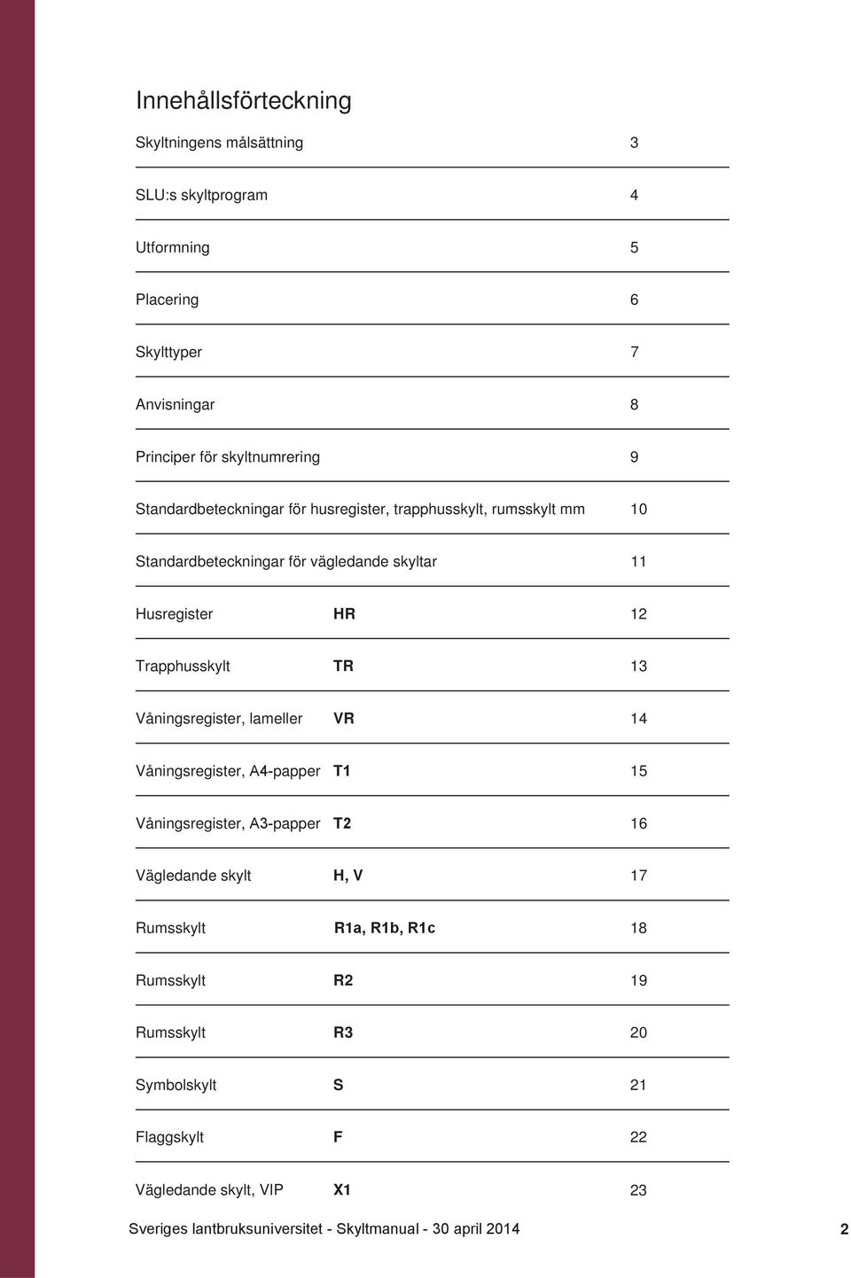 Husregister HR 12 Trapphusskylt TR 13 Våningsregister, lameller VR 14 Våningsregister, A4-papper T1 15 Våningsregister, A3-papper T2 16