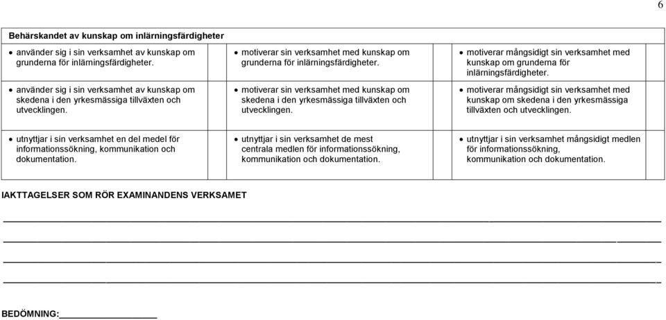 motiverar sin verksamhet med kunskap om skedena i den yrkesmässiga tillväxten och utvecklingen. kunskap om grunderna för inlärningsfärdigheter.