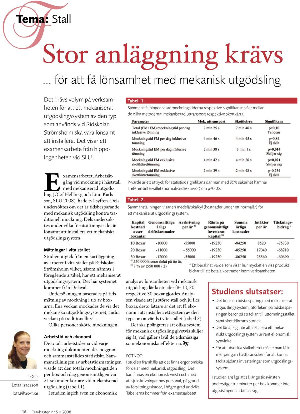 Det visar ett examens arbete från hippologenheten vid SLU. Tabell 1.