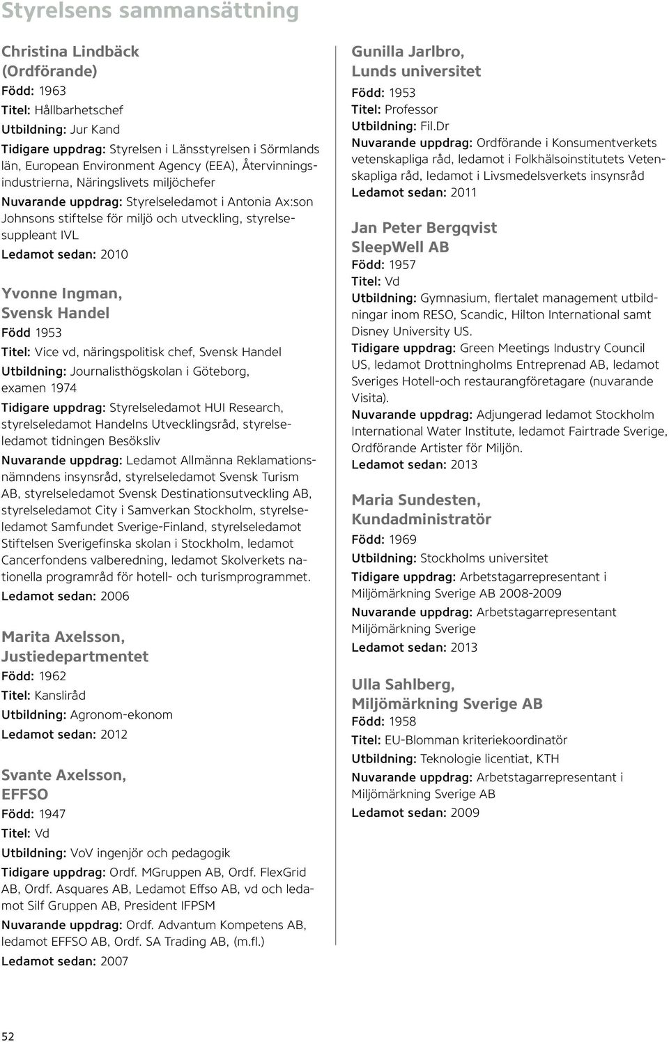 2010 Yvonne Ingman, Svensk Handel Född 1953 Titel: Vice vd, näringspolitisk chef, Svensk Handel Utbildning: Journalisthögskolan i Göteborg, examen 1974 Tidigare uppdrag: Styrelseledamot HUI Research,