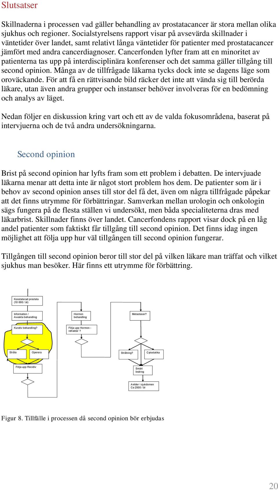 Cancerfonden lyfter fram att en minoritet av patienterna tas upp på interdisciplinära konferenser och det samma gäller tillgång till second opinion.