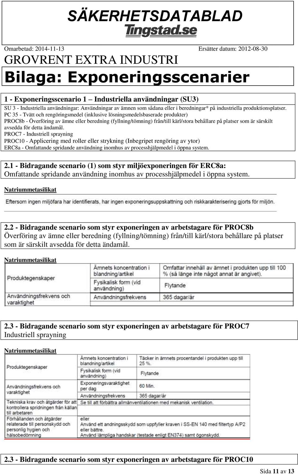 PC 35 - Tvätt och rengöringsmedel (inklusive lösningsmedelsbaserade produkter) PROC8b - Överföring av ämne eller beredning (fyllning/tömning) från/till kärl/stora behållare på platser som är särskilt