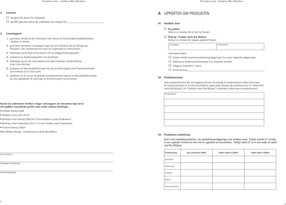 förfoga över Produkten i den utsträckning som krävs för fullgörande av Licensvillkoren, 3) förpliktigar sig att följa Licensvillkoren och att erlägga Ansökningsavgift, 4) accepterar att