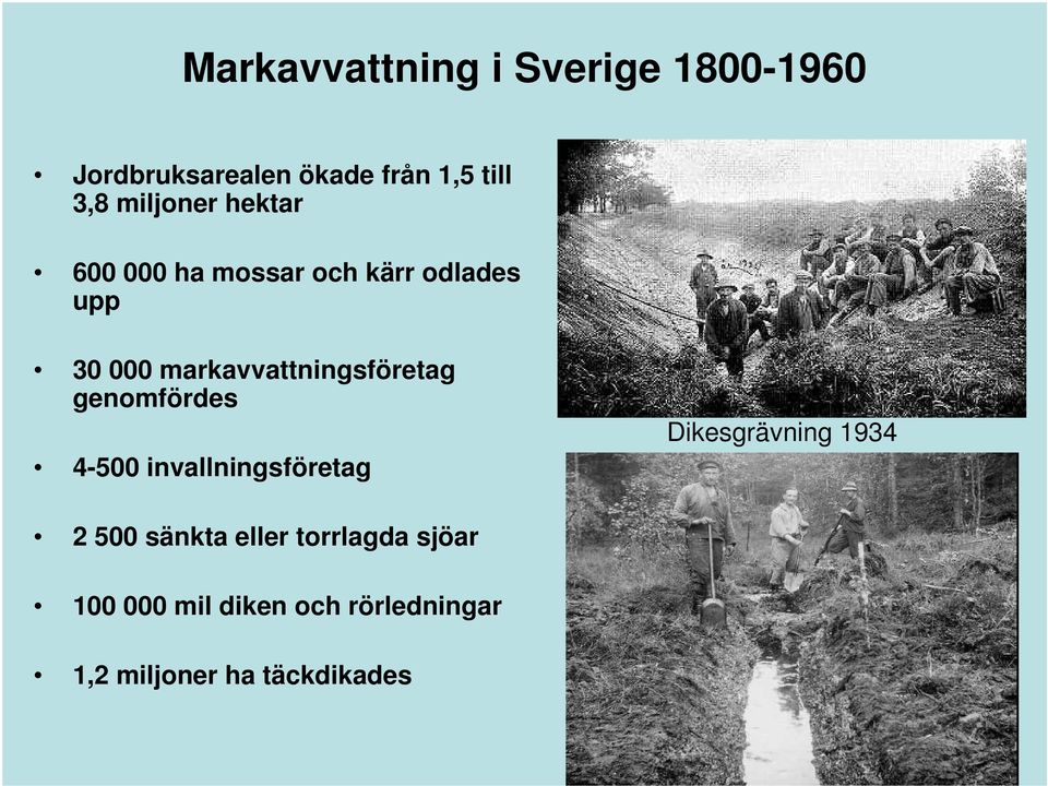 markavvattningsföretag genomfördes 4-500 invallningsföretag Dikesgrävning 1934