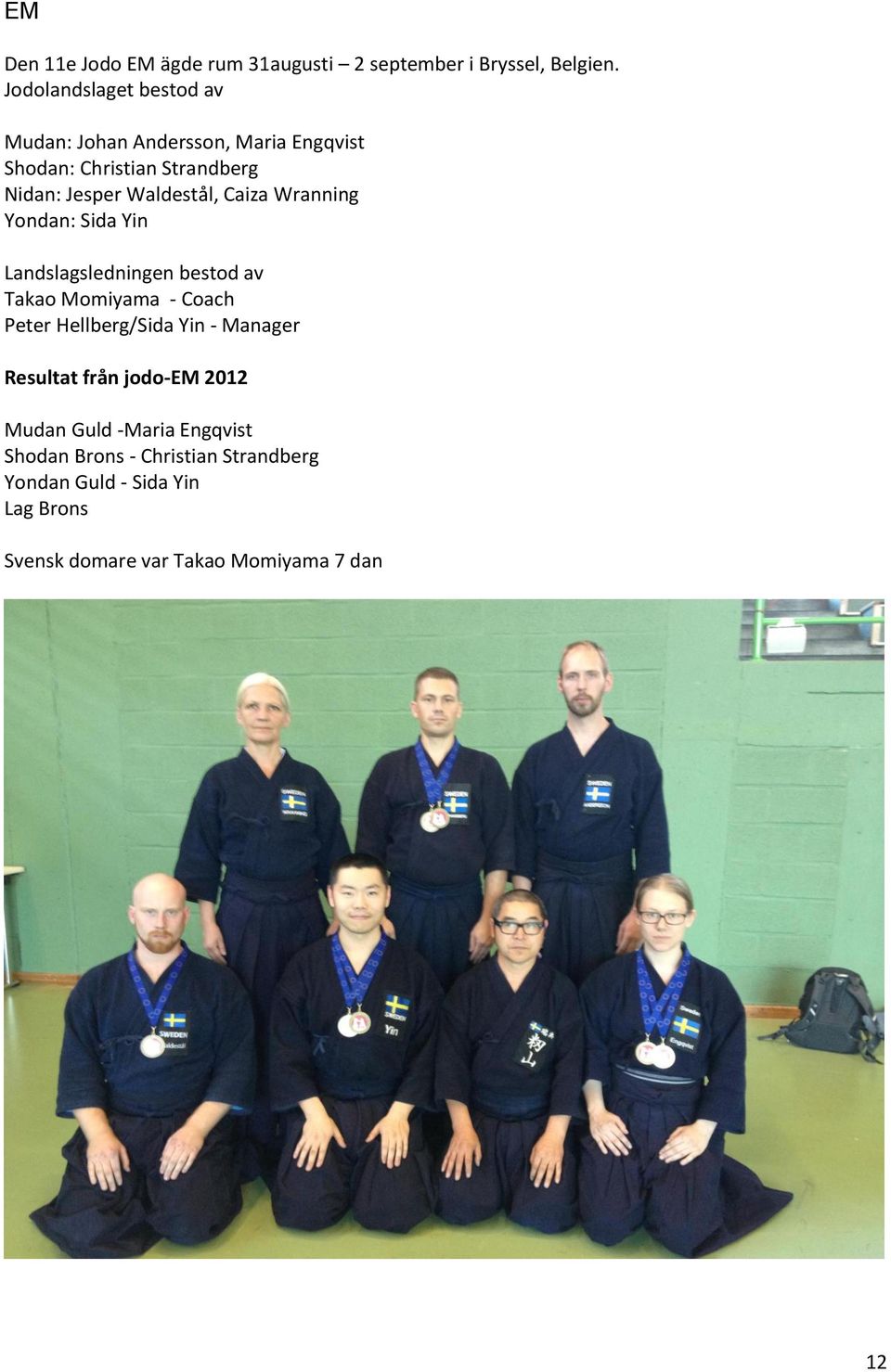 Caiza Wranning Yondan: Sida Yin Landslagsledningen bestod av Takao Momiyama - Coach Peter Hellberg/Sida Yin - Manager