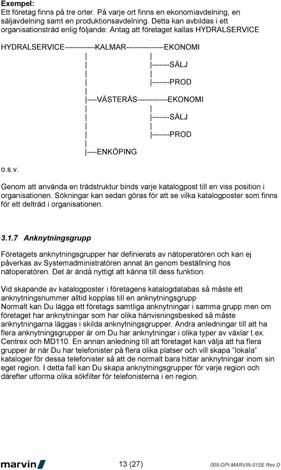 ----VÄSTERÅS------------EKONOMI -------SÄLJ -------PROD ----ENKÖPING o.s.v. Genom att använda en trädstruktur binds varje katalogpost till en viss position i organisationen.