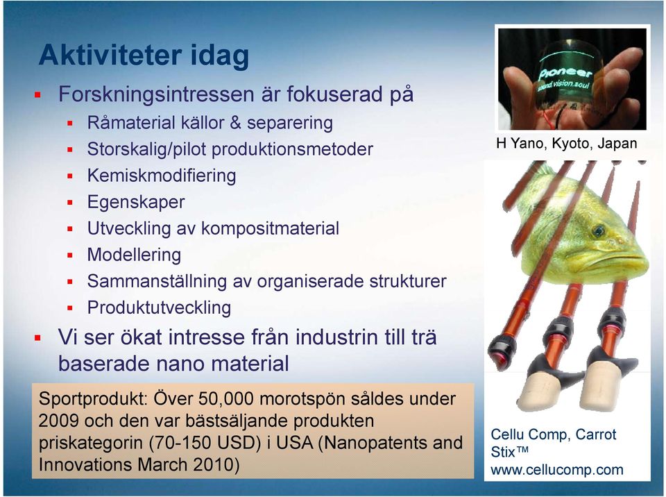 ser ökat intresse från industrin till trä baserade nano material Sportprodukt: Över 50,000 morotspön såldes under 2009 och den var