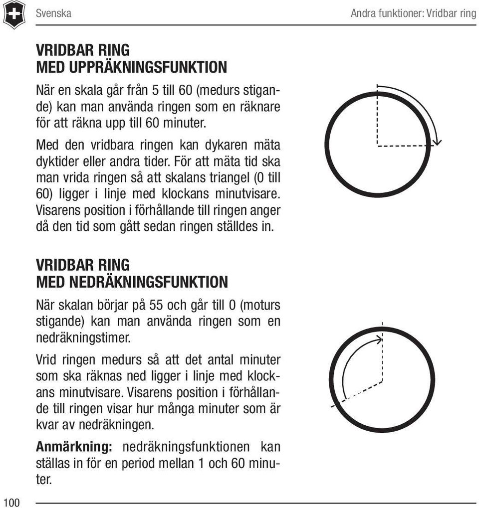 Visarens position i förhållande till ringen anger då den tid som gått sedan ringen ställdes in.