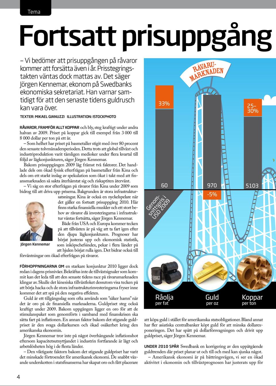 Texter: Mikael Gianuzzi illustration: Istockphoto 33% Råvarumarknaden 25 30% Råvaror, framför allt koppar och bly, steg kraftigt under andra halvan av 2009.