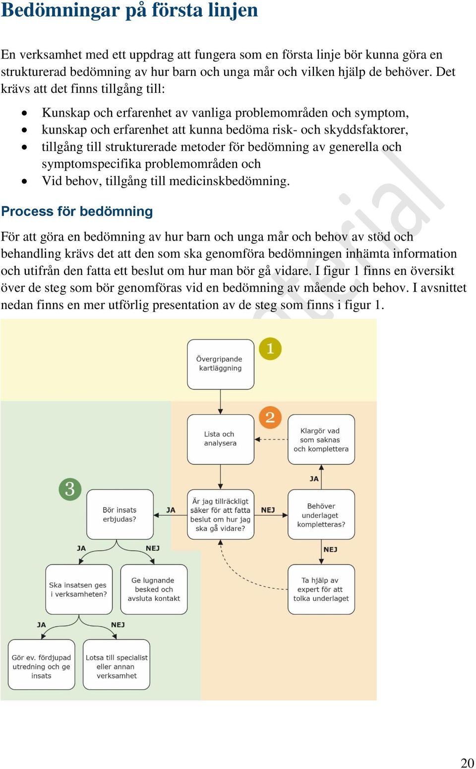 metoder för bedömning av generella och symptomspecifika problemområden och Vid behov, tillgång till medicinskbedömning.