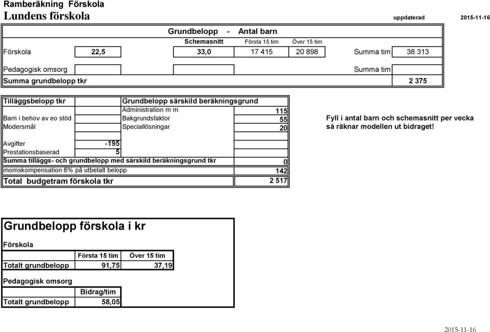 Modersmål Speciallösningar 20 så räknar modellen ut bidraget!