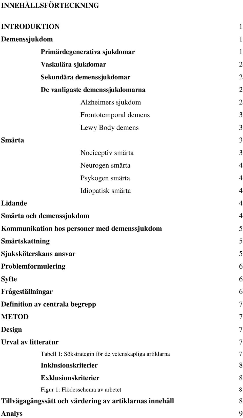 personer med demenssjukdom 5 Smärtskattning 5 Sjuksköterskans ansvar 5 Problemformulering 6 Syfte 6 Frågeställningar 6 Definition av centrala begrepp 7 METOD 7 Design 7 Urval av litteratur 7