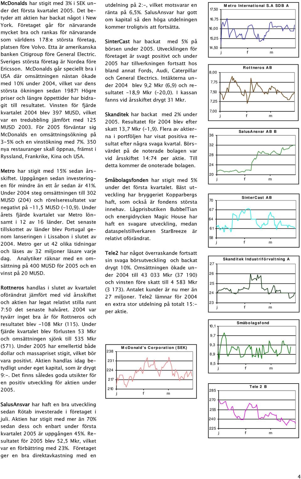 Sveriges största företag är Nordea före Ericsson. McDonalds går speciellt bra i USA där omsättningen nästan ökade med 10% under 2004, vilket var dens största ökningen sedan 1987!