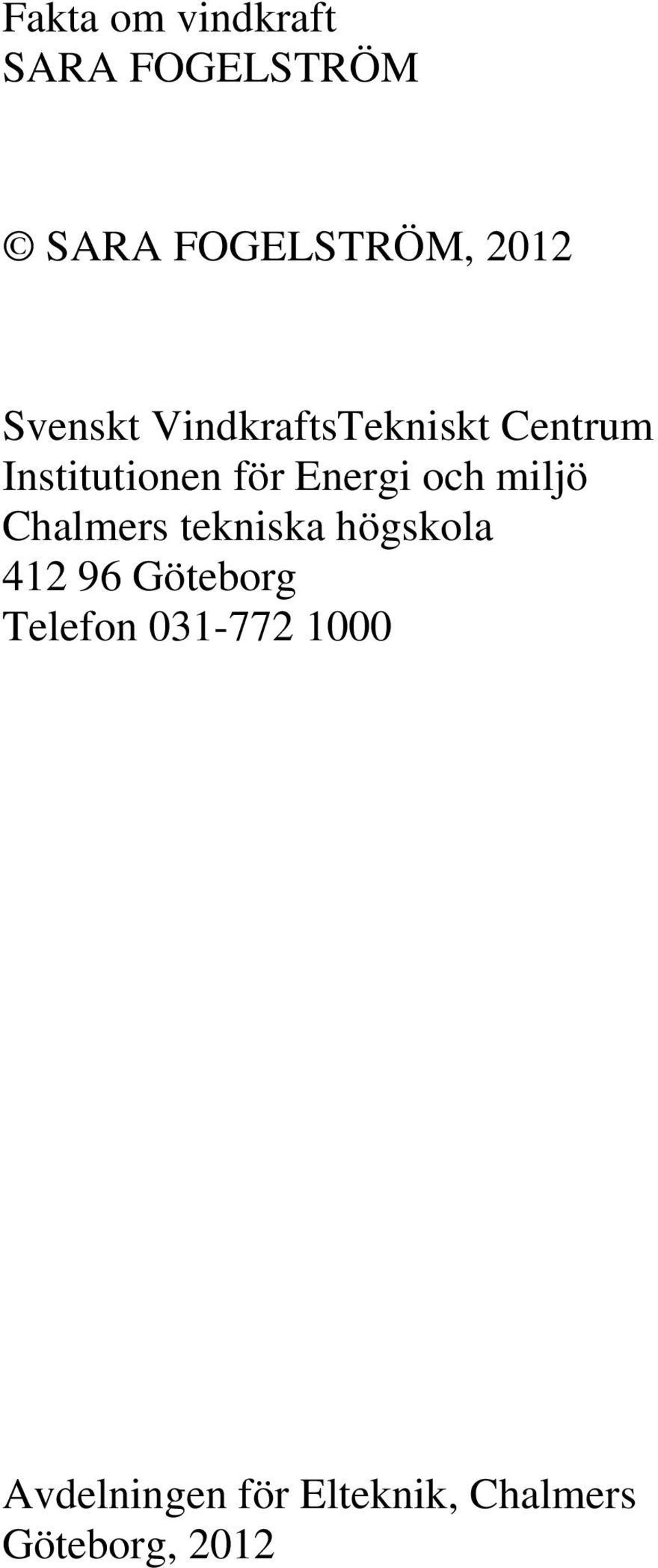 och miljö Chalmers tekniska högskola 412 96 Göteborg