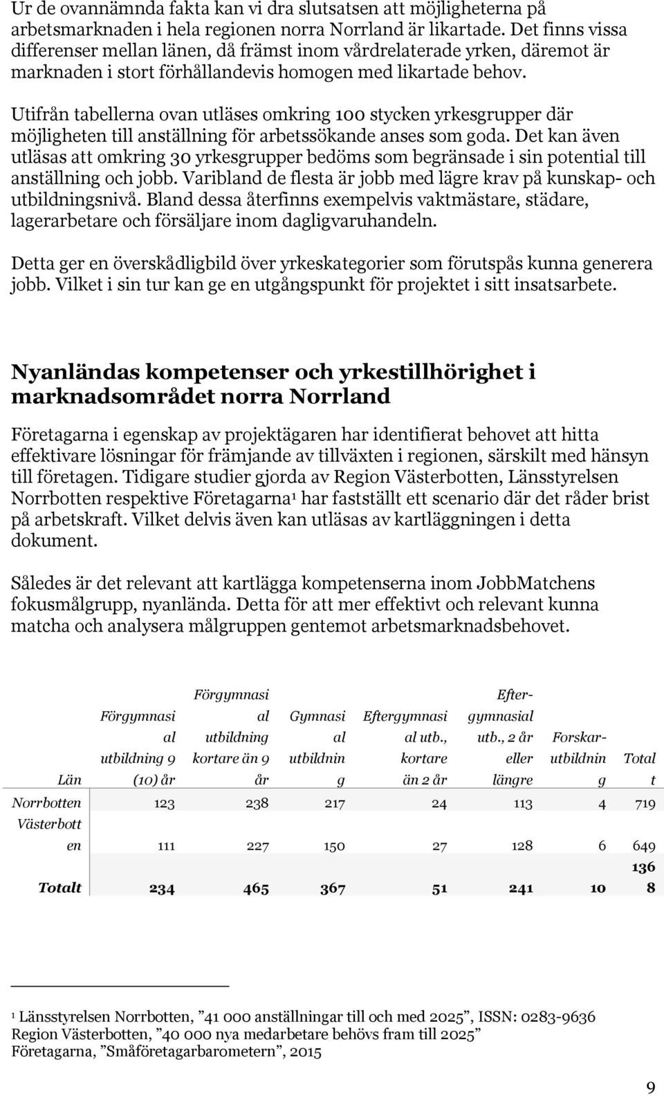 Utifrån tabellerna ovan utläses omkring 100 stycken yrkesgrupper där möjligheten till anställning för arbetssökande anses som goda.