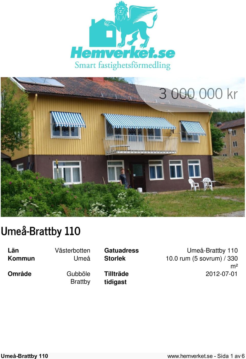 0 rum (5 sovrum) / 330 m² Område