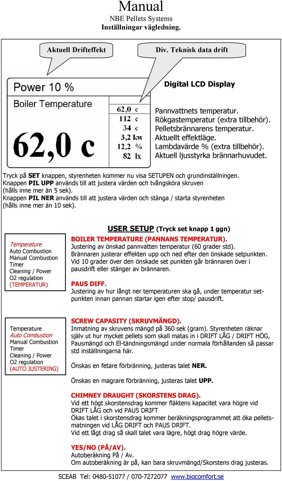 Knappen PIL UPP används till att justera värden och tvångsköra skruven (hålls inne mer än 5 sek).