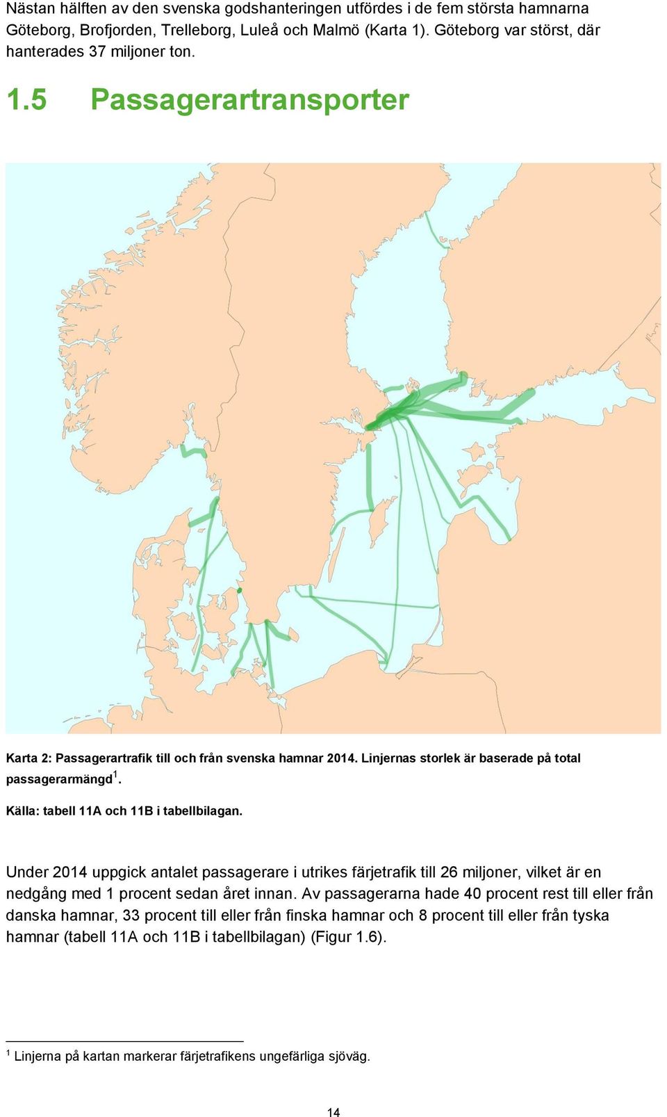 Under 2014 uppgick antalet passagerare i utrikes färjetrafik till 26 miljoner, vilket är en nedgång med 1 procent sedan året innan.