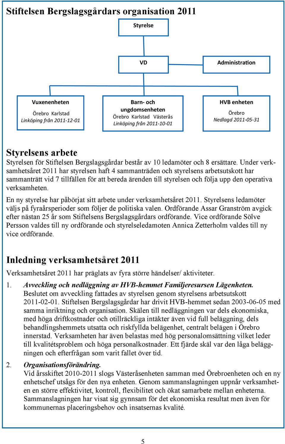 Under verksamhetsåret 2011 har styrelsen haft 4 sammanträden och styrelsens arbetsutskott har sammanträtt vid 7 tillfällen för att bereda ärenden till styrelsen och följa upp den operativa