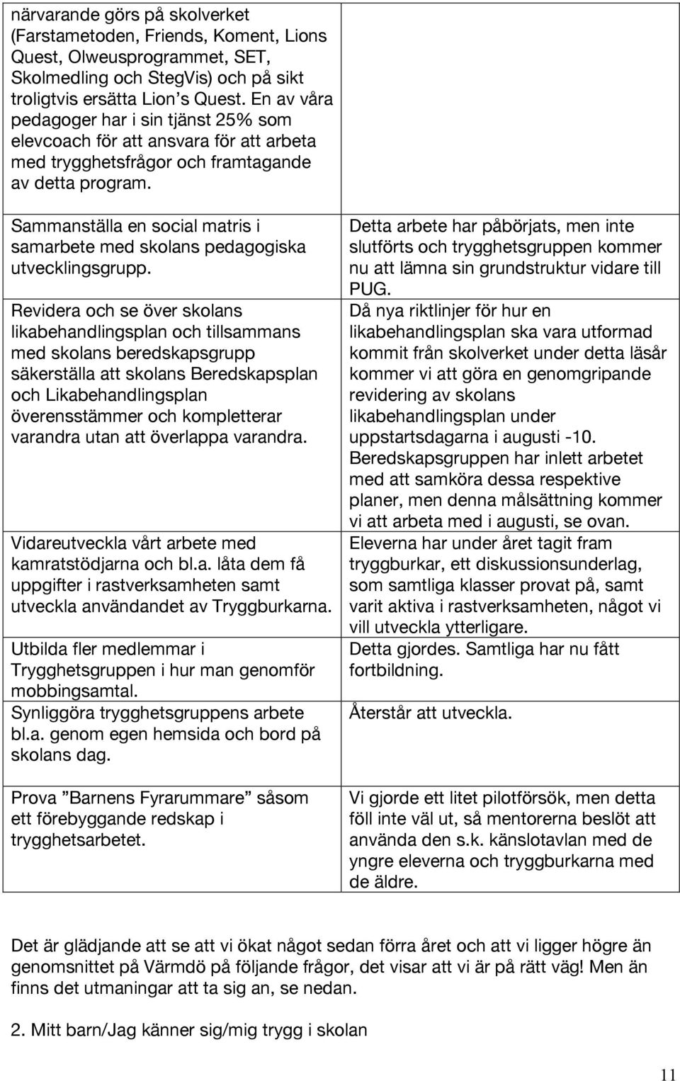 Sammanställa en social matris i samarbete med skolans pedagogiska utvecklingsgrupp.