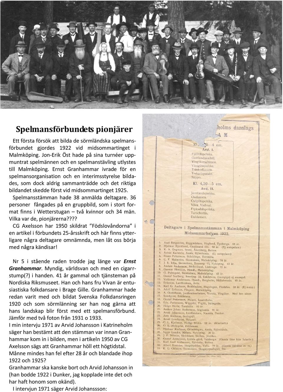 Ernst Granhammar ivrade för en spelmansorganisation och en interimsstyrelse bildades, som dock aldrig sammanträdde och det riktiga bildandet skedde först vid midsommartinget 1925.