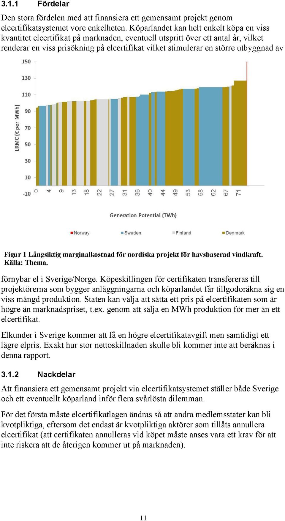 utbyggnad av Figur 1 Långsiktig marginalkostnad för nordiska projekt för havsbaserad vindkraft. Källa: Thema. förnybar el i Sverige/Norge.