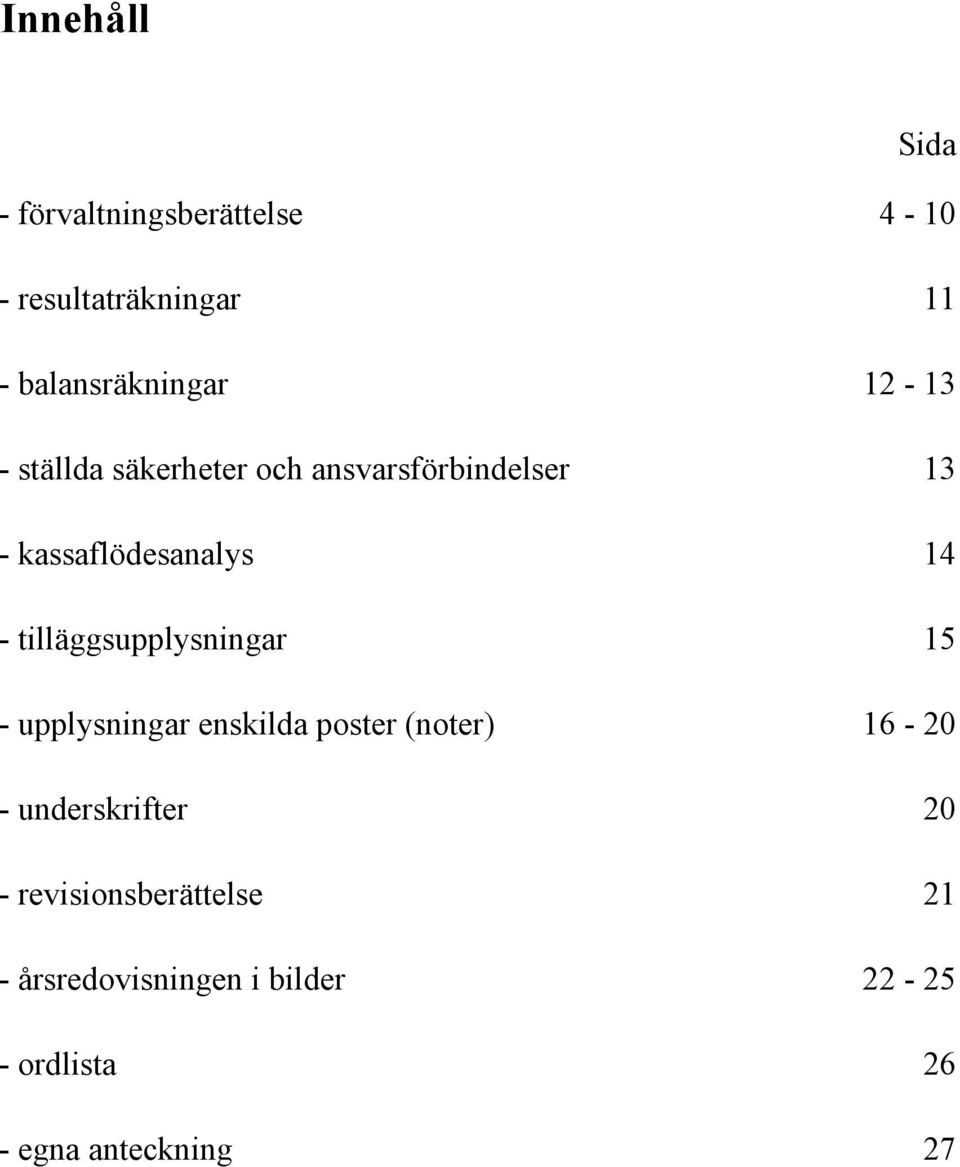 tilläggsupplysningar 15 - upplysningar enskilda poster (noter) 16-20 - underskrifter