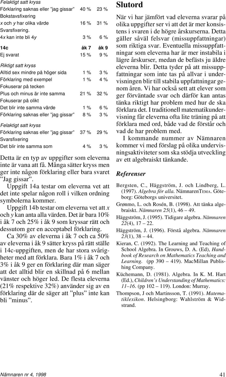 % 32 % Fokuserar på olikt Det blir inte samma värde 1 % 6 % Förklaring saknas eller jag gissar 8 % 3 % Felaktigt satt kryss Förklaring saknas eller jag gissar 37 % 29 % Svarsfixering Det blir inte