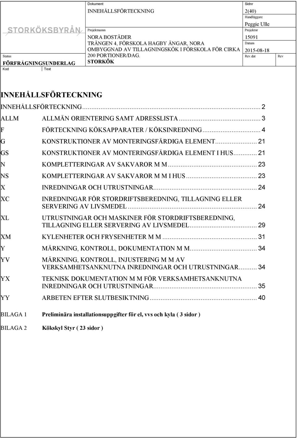 .. 23 X INREDNINGAR OCH UTRUSTNINGAR... 24 XC XL INREDNINGAR FÖR STORDRIFTSBEREDNING, TILLAGNING ELLER SERVERING AV LIVSMEDEL.