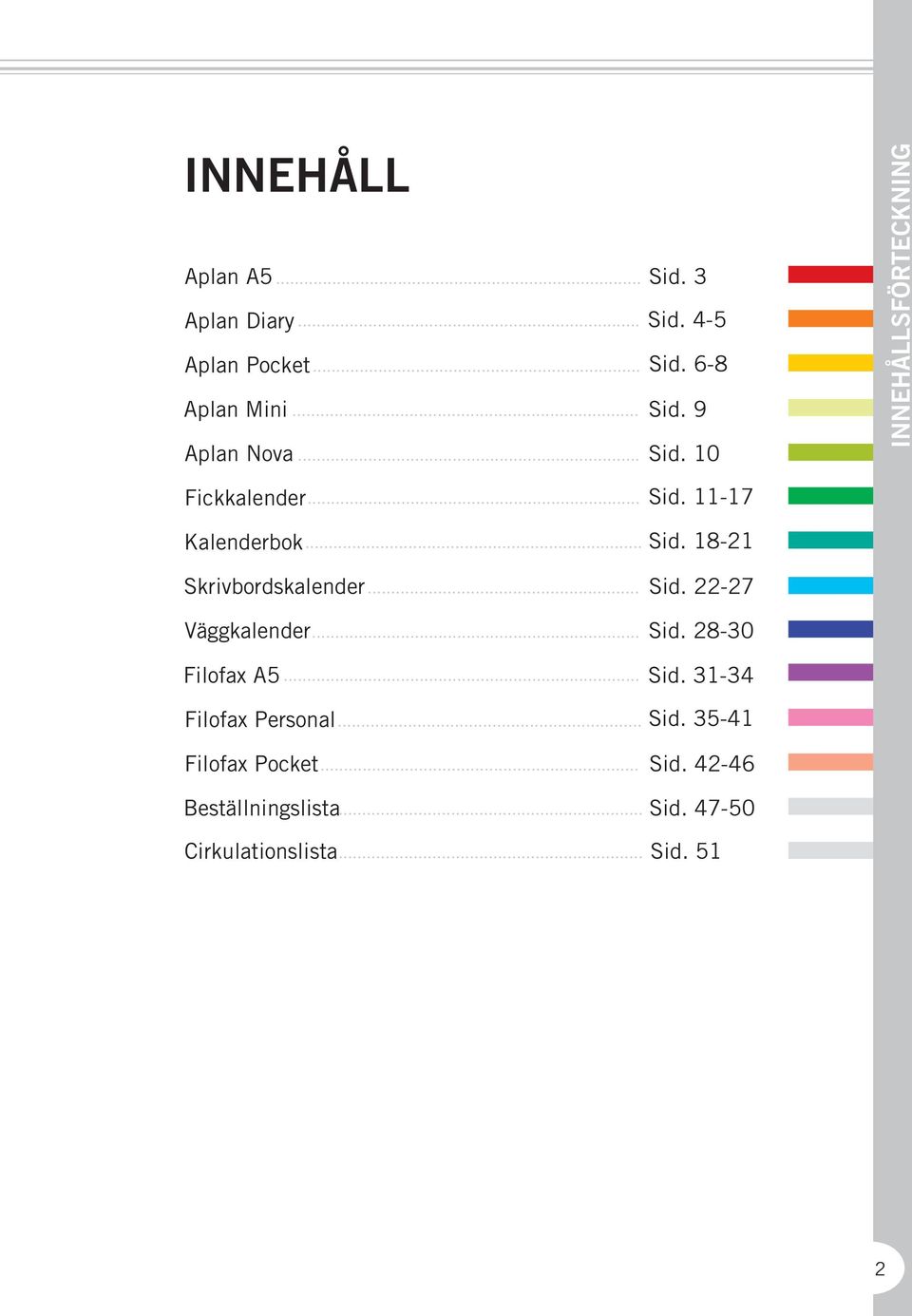 .. Väggkalender... Filofax A5... Sid. 22-27 Sid. 28-30 Sid. 31-34 Filofax Personal... Sid. 35-41 Filofax Pocket.