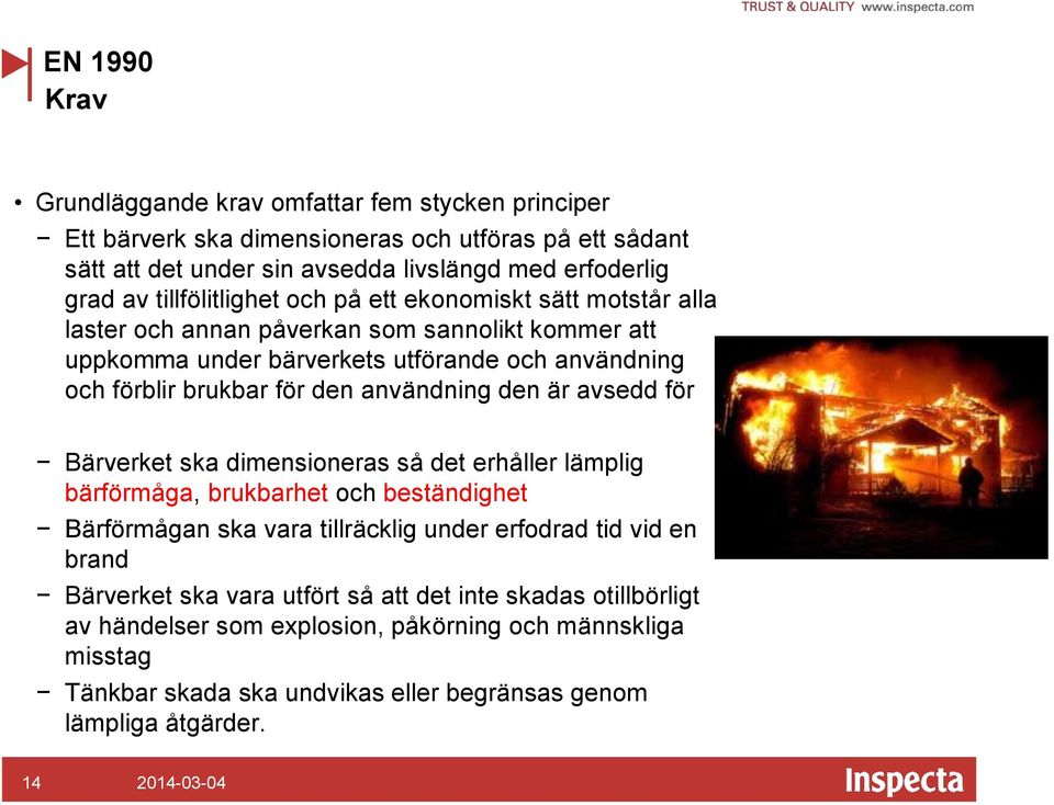 användning den är avsedd för Bärverket ska dimensioneras så det erhåller lämplig bärförmåga, brukbarhet och beständighet Bärförmågan ska vara tillräcklig under erfodrad tid vid en brand