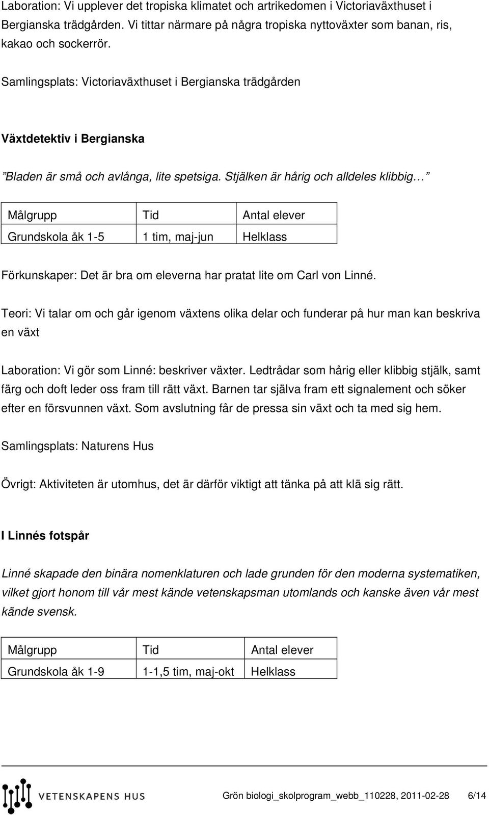 Stjälken är hårig och alldeles klibbig Grundskola åk 1-5 1 tim, maj-jun Helklass Förkunskaper: Det är bra om eleverna har pratat lite om Carl von Linné.