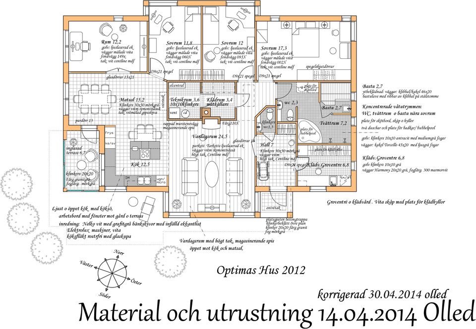 murstensvägg Färg110X magasinerande spis Vardagsrum 24,5 glasdörrar 13 parkett Tarketts ljuslaserad ek väggar vitm Remonttiässä högt tak, Centline mdf klinkers wc1,3 Hall 7 wc 2,3 Klinkers 30x30