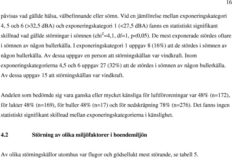 p<o,os). De mest exponerade stordes oftare i somnen av nigon bullerkalla. I exponeringskategori 1 uppgav 8 (16%) att de stordes i somnen av nigon bullerkalla.