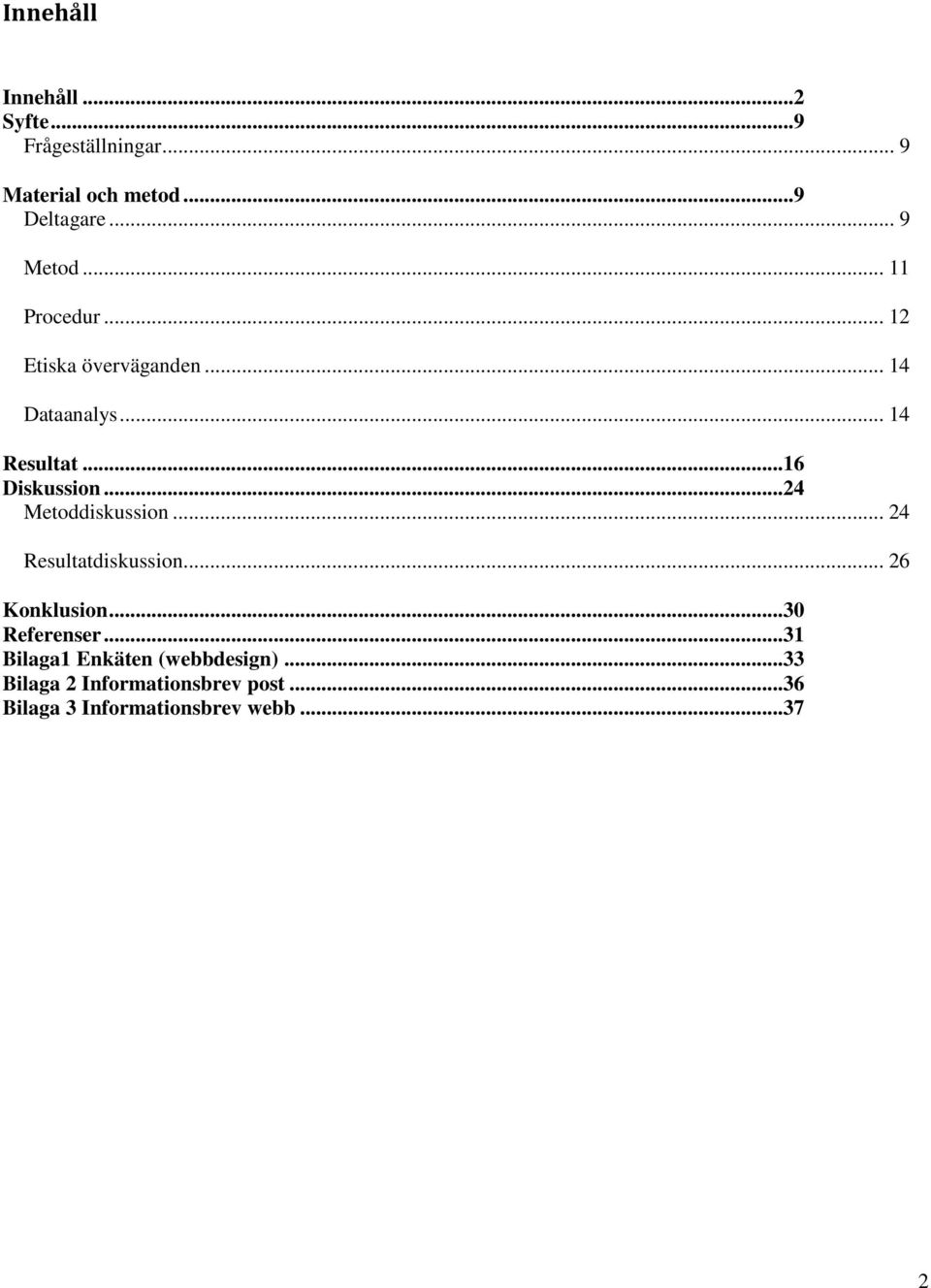 .. 16 Diskussion... 24 Metoddiskussion... 24 Resultatdiskussion... 26 Konklusion... 30 Referenser.