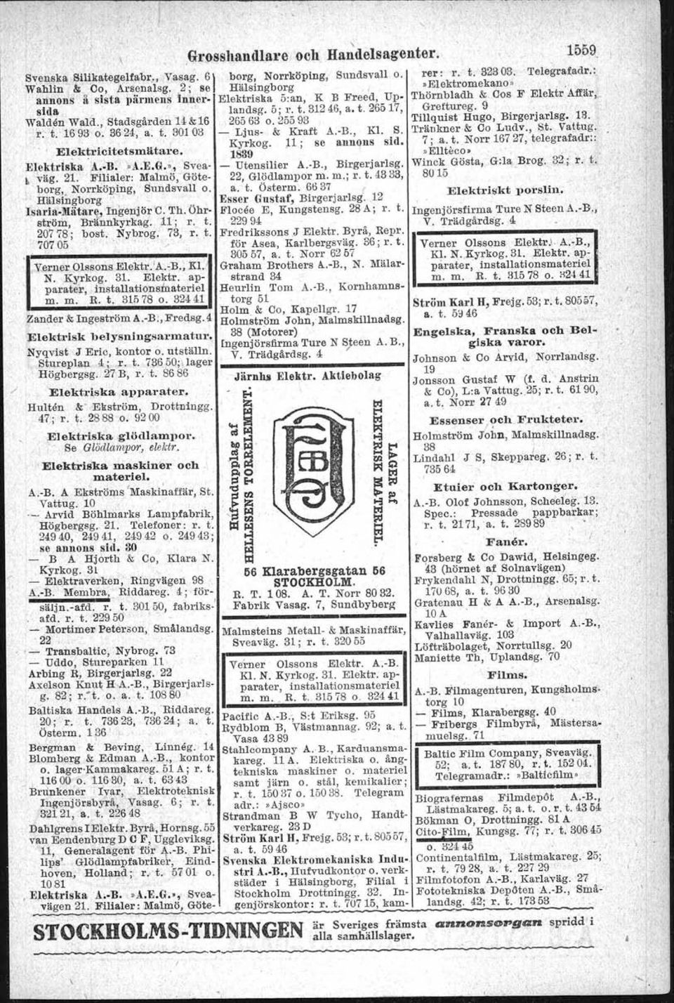 :.ojohns>. Kidd D EJ.'skine,, Hjorthagsväg. ö.; r. t 793,77 (Regnrockar) Konfektionslagret Skandia, S:t Paulsg. 16; "t. t: 23287 \ Madsen N Elmer-;tit. Vaftug. 10 Maier A, 'Drott;ningg.