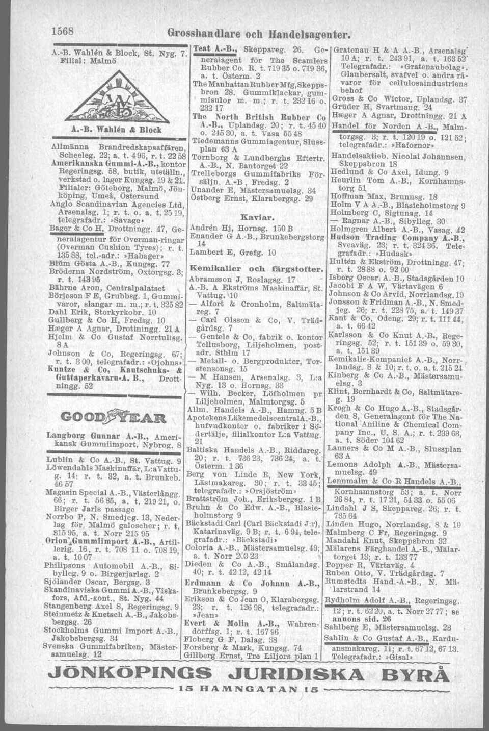 '(Maskiner O. redskap.) dukter, Centralsaluhallen A.-B. Grane & Oo, Skeppsbron 4 Andersson C F, Holländareg. 3 Carlsoh & Weslien, Österlångg.