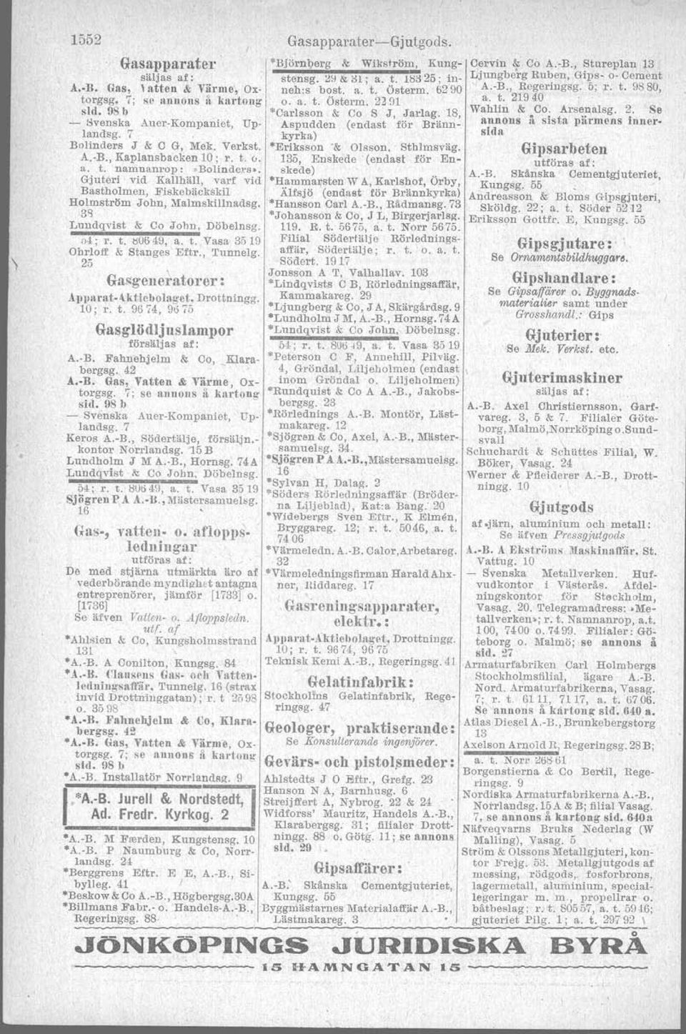 64 Merenr Handelsfirman, Valling. 10. Gröfre o. finare omslagspapper samt finare pappersvaror m. m.; l'. t. 7501, a. t. Brunkeb. 2414 Nissalowitz H, Jakobsg 20 Nordiska Jute- & Linne A.-B., Ö.