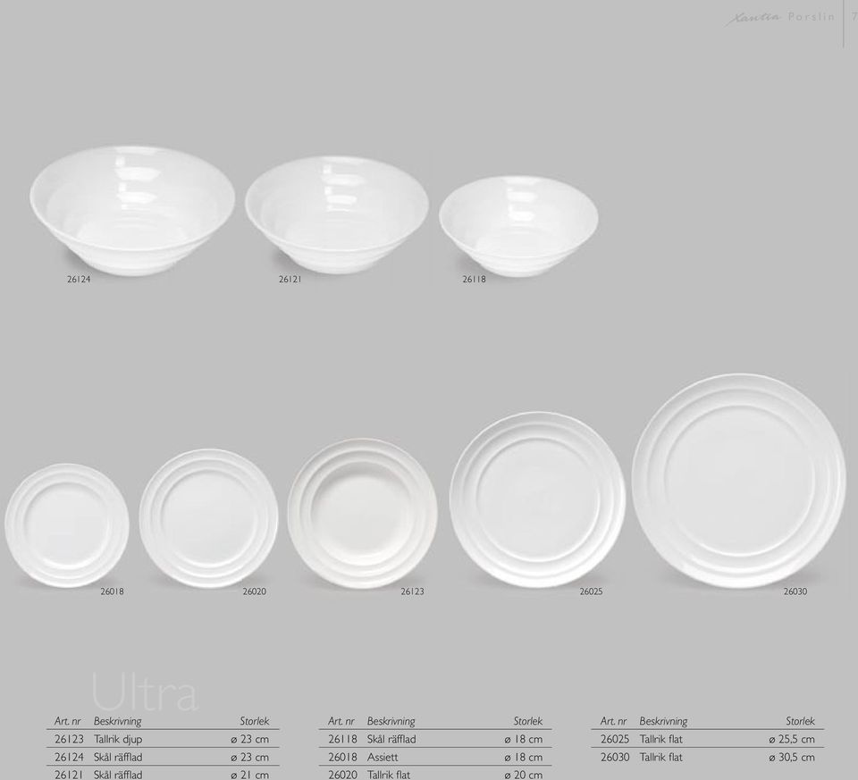ad ø 21 cm 26118 Skål räffl ad ø 18 cm 26018 Assiett ø 18 cm 26020
