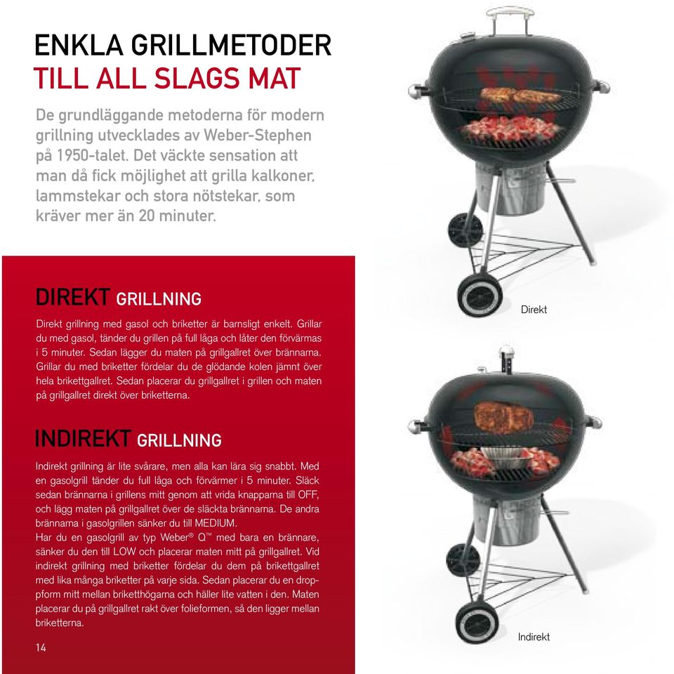 Direkt grillning Direkt grillning med gasol och briketter är barnsligt enkelt. Grillar du med gasol, tänder du grillen på full låga och låter den förvärmas i 5 minuter.