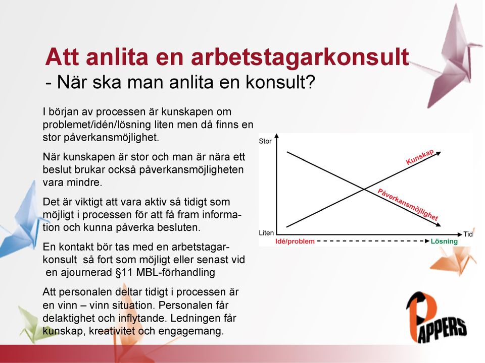 När kunskapen är stor och man är nära ett beslut brukar också påverkansmöjligheten vara mindre.