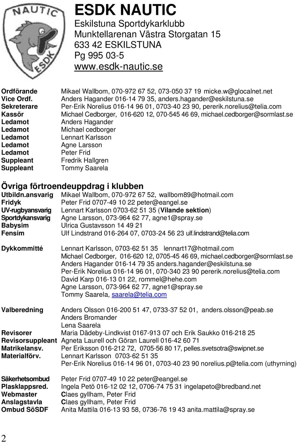 hagander@eskilstuna.se Per-Erik Norelius 016-14 96 01, 0703-40 23 90, pererik.norelius@telia.com Michael Cedborger, 016-620 12, 070-545 46 69, michael.cedborger@sormlast.