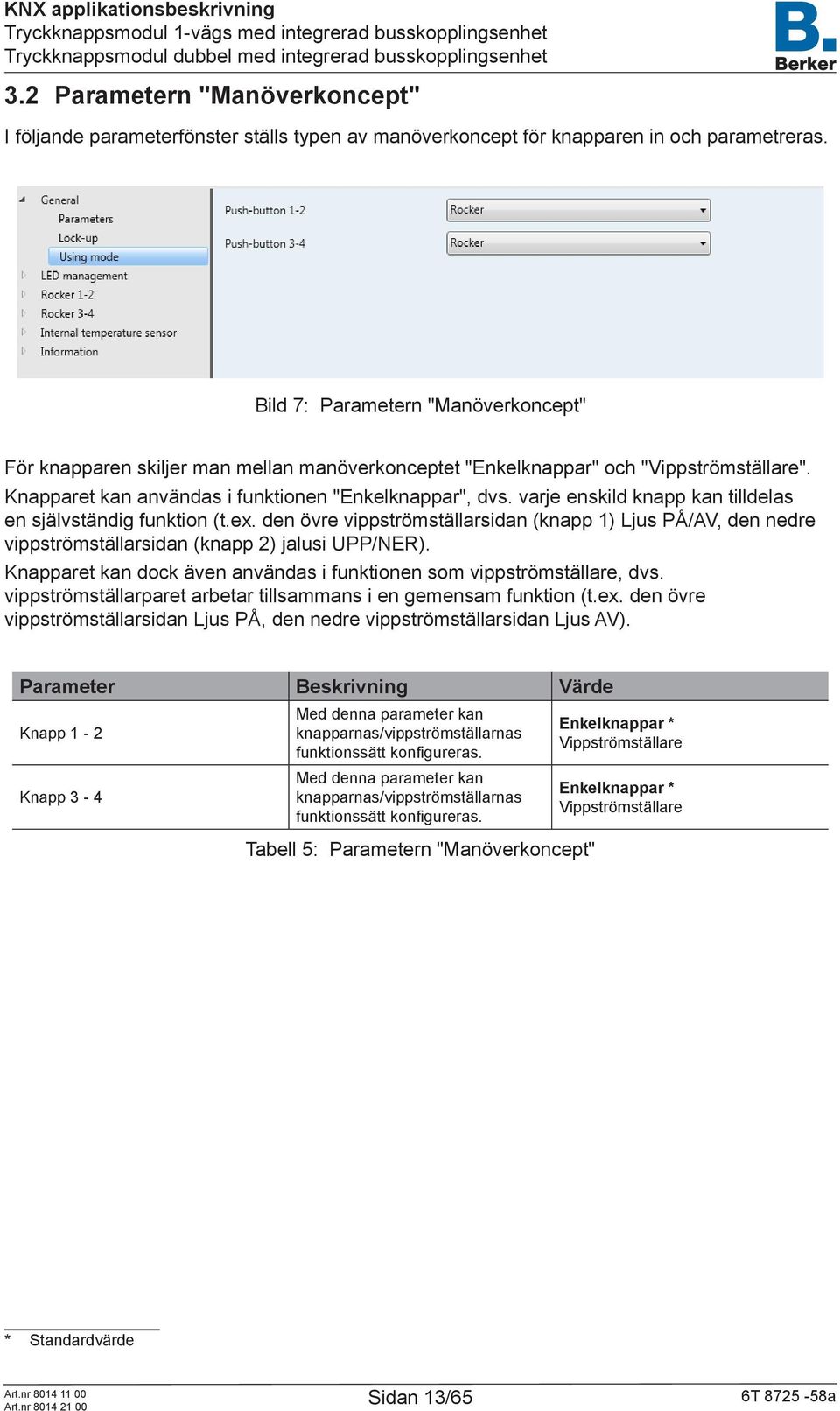 varje enskild knapp kan tilldelas en självständig funktion (t.ex. den övre vippströmställarsidan (knapp 1) Ljus PÅ/AV, den nedre vippströmställarsidan (knapp 2) jalusi UPP/NER).