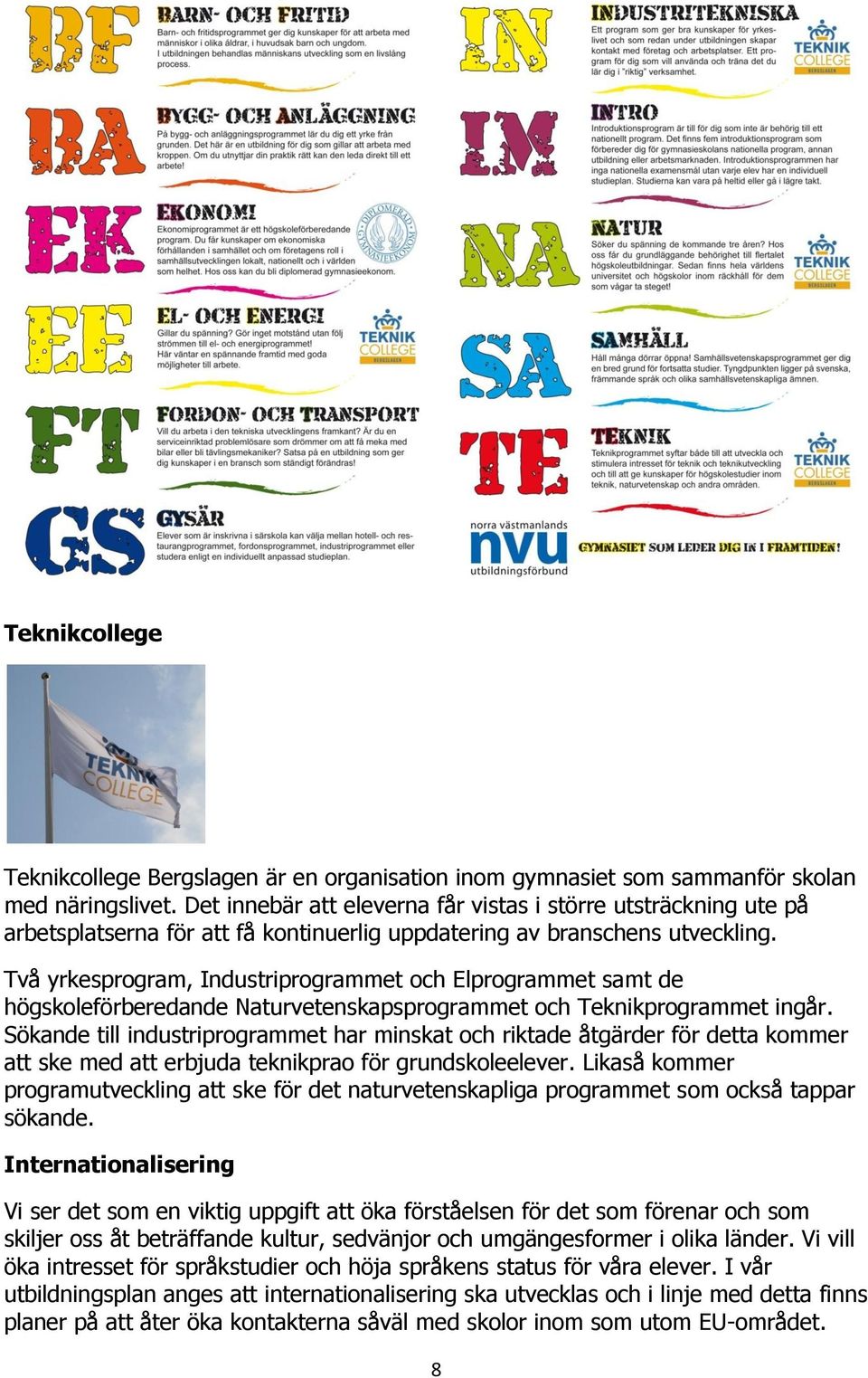 Två yrkesprogram, Industriprogrammet och Elprogrammet samt de högskoleförberedande Naturvetenskapsprogrammet och Teknikprogrammet ingår.