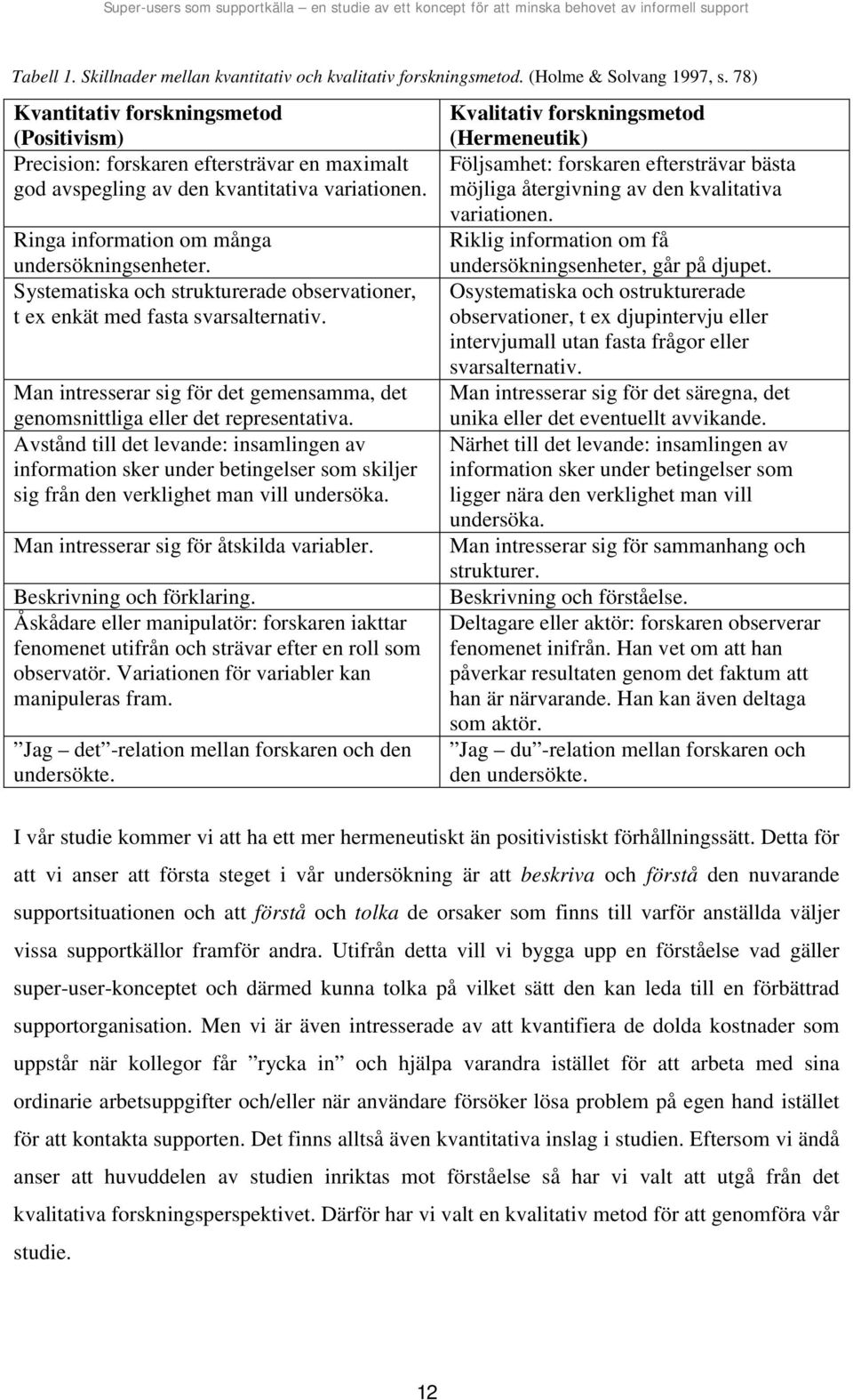 Systematiska och strukturerade observationer, t ex enkät med fasta svarsalternativ. Man intresserar sig för det gemensamma, det genomsnittliga eller det representativa.