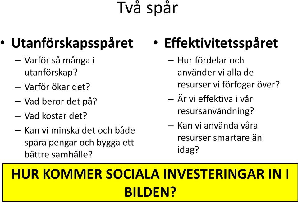 Effektivitetsspåret Hur fördelar och använder vi alla de resurser vi förfogar över?