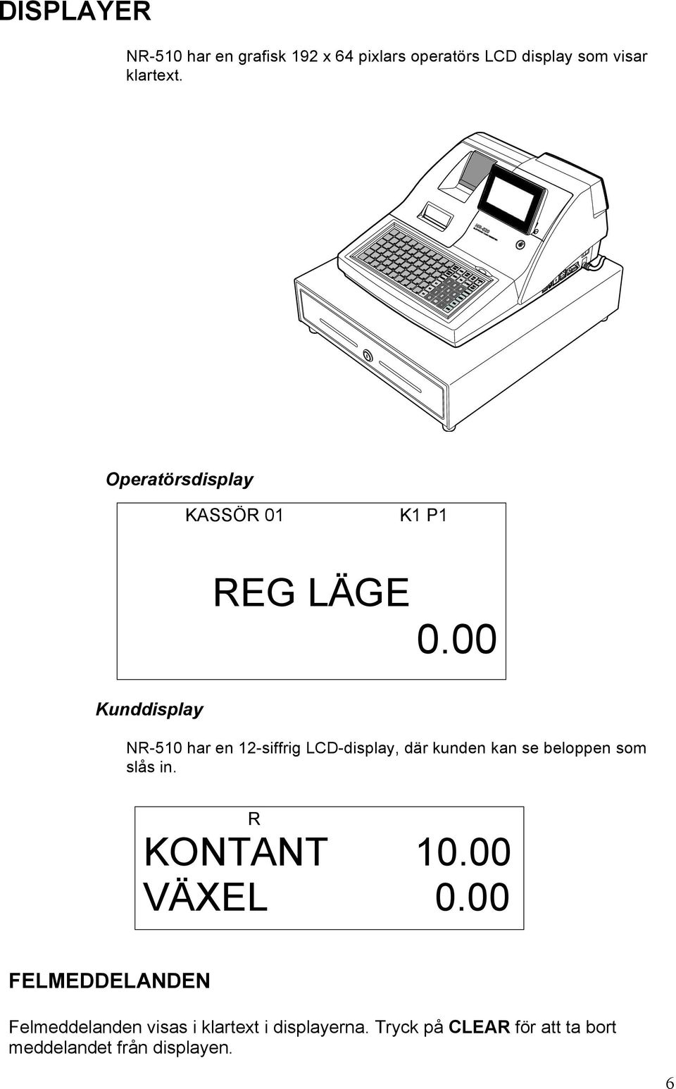 00 Kunddisplay NR-510 har en 12-siffrig LCD-display, där kunden kan se beloppen som slås in.