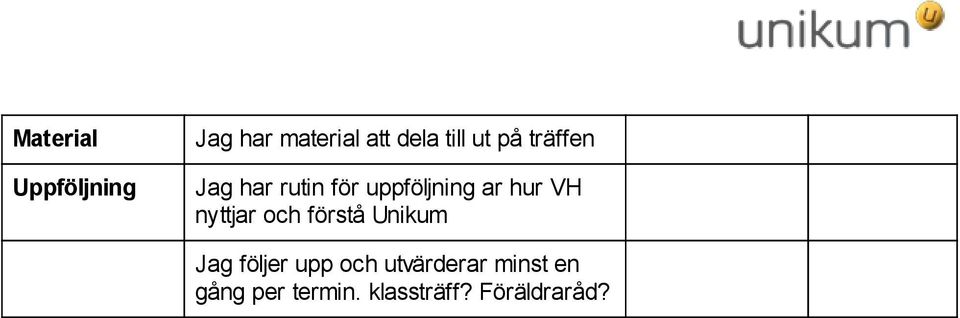 VH nyttjar och förstå Unikum Jag följer upp och