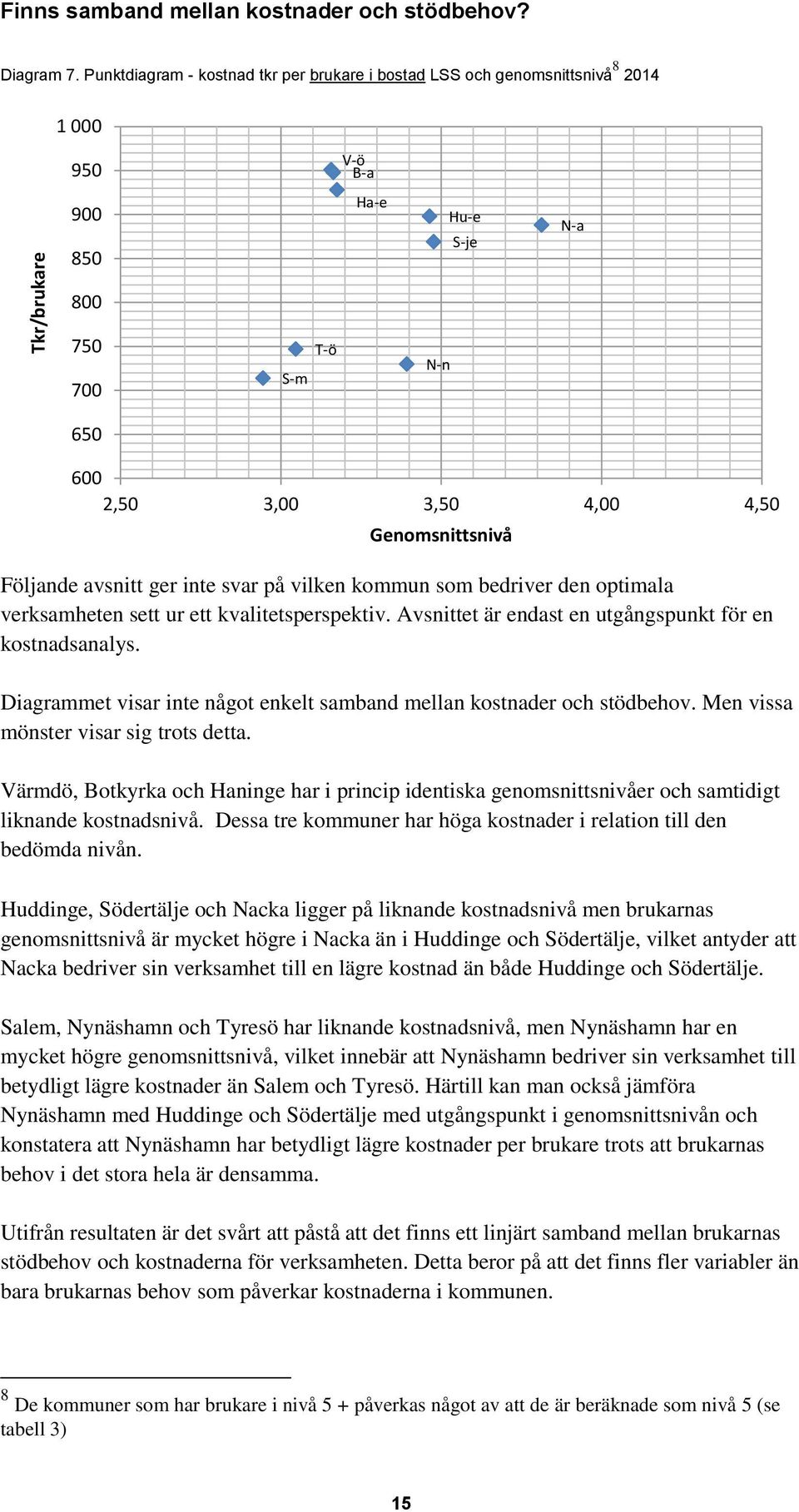 Följande avsnitt ger inte svar på vilken kommun som bedriver den optimala verksamheten sett ur ett kvalitetsperspektiv. Avsnittet är endast en utgångspunkt för en kostnadsanalys.